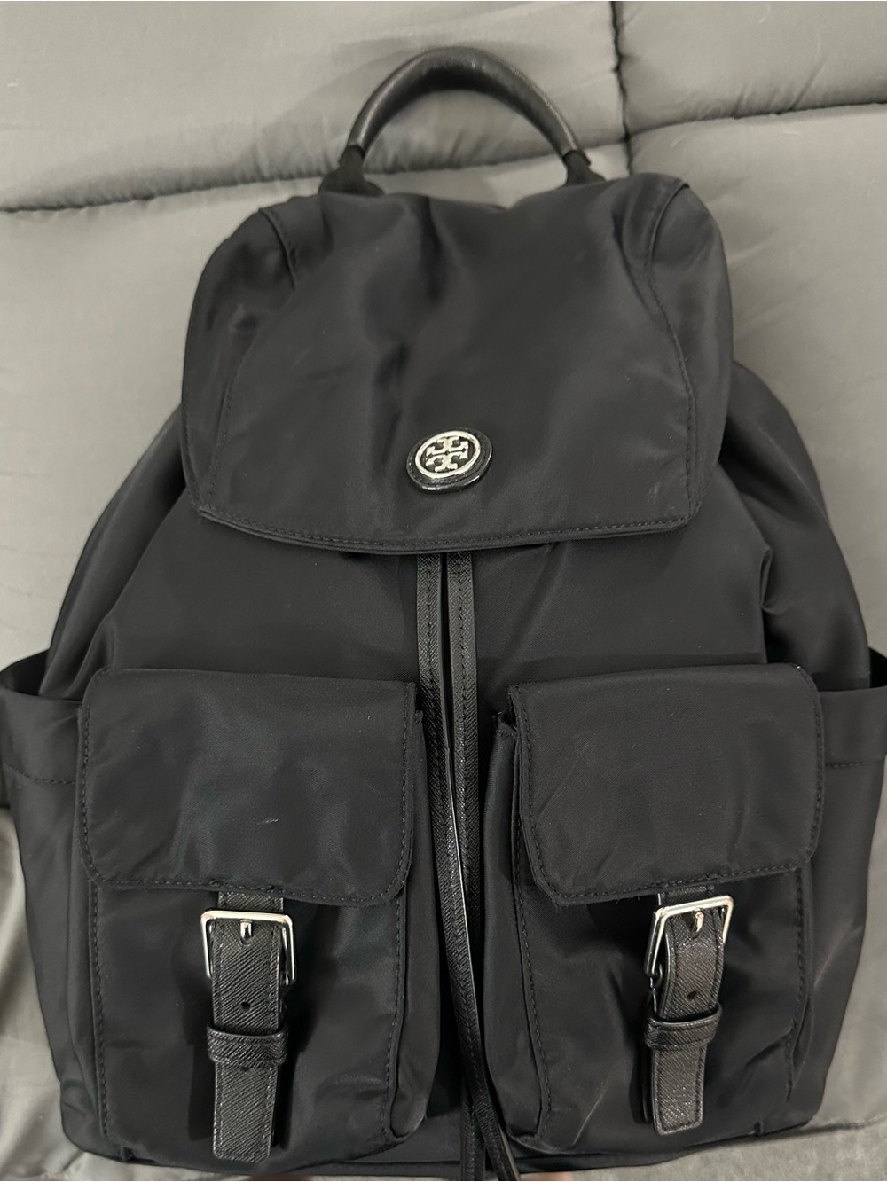 Tory Burch Virginia Flap Black Nylon Backpack - Picture 3 of 7